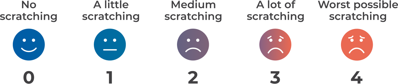 Five faces going from happy to sad with corresponding numbers from 0-4.