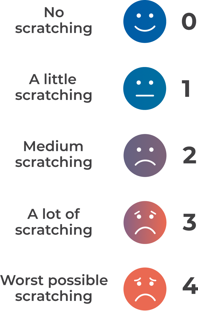 Five faces going from happy to sad with corresponding numbers from 0-4.