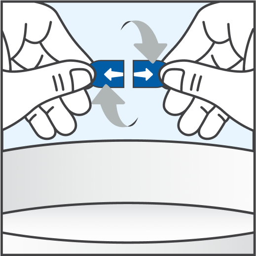 Illustration of 2 hands twisting the 2 ends of a capsule to pull them apart.